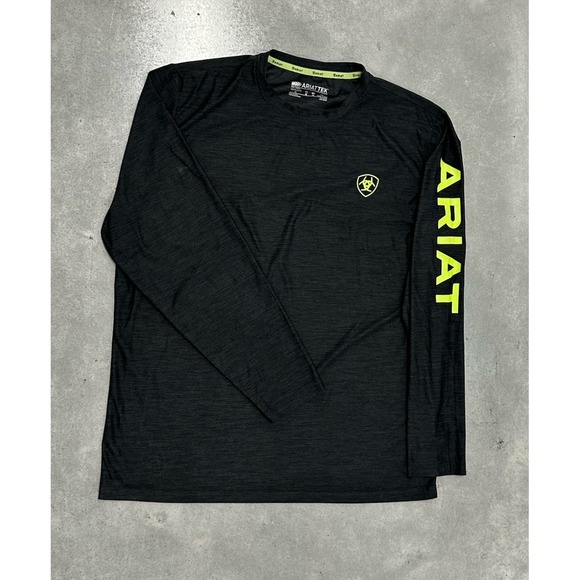 Ariat Ariatek Black Long Sleeve Performance Shirt Neon Logo Men's Medium - Picture 1 of 2